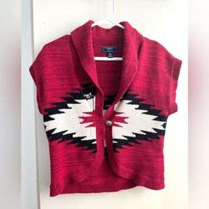 Women Chaps Sweater Vest Red Aztec Knit petite M
